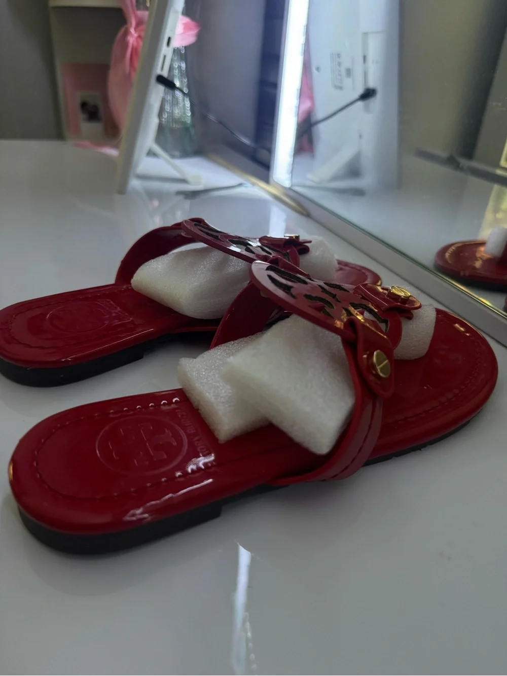 Tory Burch Red Patent Miller Logo Thong Sandals